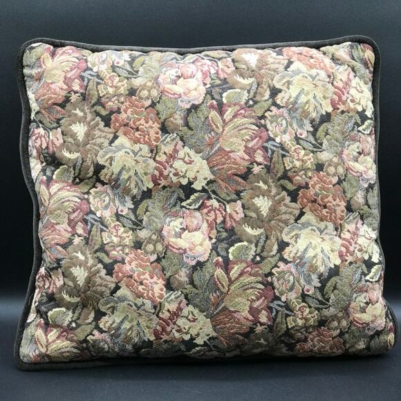 Set of 3 Needlepoint Petit Point Floral Throw Sofa Pillows Black Velvet Backing - Picture 4 of 15